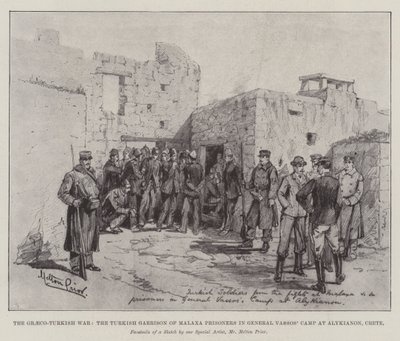 La guerra greco-turca, i prigionieri turchi della guarnigione di Malaxa nel campo del generale Vassos ad Alykianon, Creta da Melton Prior